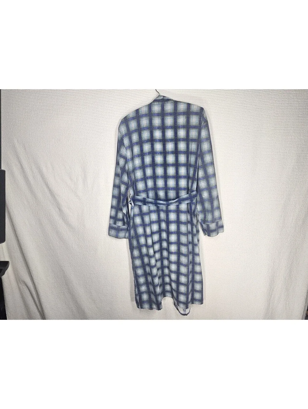 Vintage 1960s Men's Robe wSash XL Windowpane Plaid Flannel 100% Cotton Retro